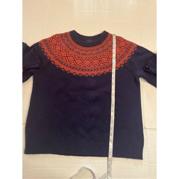 J. Crew Womens Wool/Nylon Sweater Size S Fair Isle Pattern Navy/orange bell - Picture 9 of 10